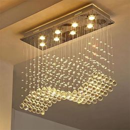 Chandeliers Contemporary Crystal Rectangle Chandelier Rain Drop k9 Crystal Ceiling Light Fixture Wave Design Flush Mount For Dining Room