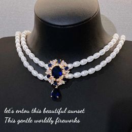 Pendant Necklaces LAILILI Vintage Mediaeval French Jewellery Blue Zircon Baroque Pearl Necklace For Women Party Accessories