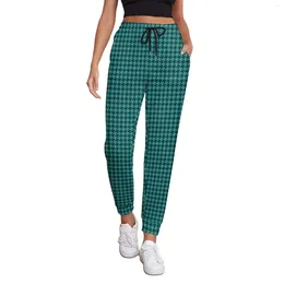 Frauenhose Retro Hound tooth Jogger Springgrün und schwarze Vintage Jogginghose Weibliche Ästhetik gedruckte Hose große Größe 2xl