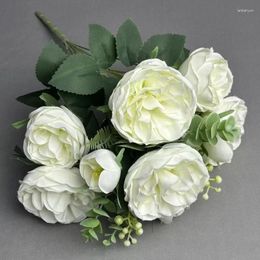 Decorative Flowers Silk Four Season Peonies Bouquet Simulation Green Plant Valentine's Day Gift Party Decoration Artificial Peony Flower