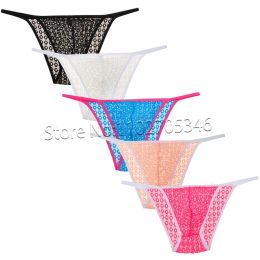 Men's Holes Lace Briefs Hollow Mini Bikini Bulge Pouch Pants Soft Rope Bikini Short Sheer Underpants