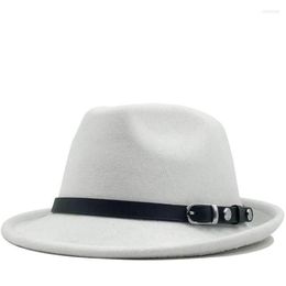 Wide Brim Hats Men's Winter Autumn White Feminino Felt Fedora Hat For Gentleman Wool Bowler Homburg Jazz Size 56-58cm Scot22303o