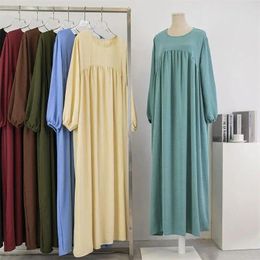 Ethnic Clothing Spring Autumn Muslim Dress For Women Loose Maxi Dresses Fashion Female Full Sleeve Casual Solid Pockets Robe Long