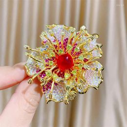 Brooches Europe High-grade Design Luxury Zircon Flower Retro Jade Colour Peony Corsage Clothing Accessories Pin Lady Gift