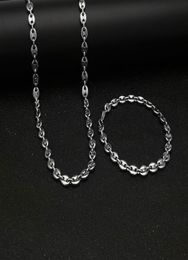 316L Stainless Steel Coffee Bean Chain 22quotNecklace and 8quotBracelets Fashion Hip Hop Jewelry Set Gold Chain for Men3144083