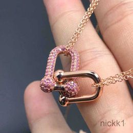 Designer Necklaces Double-ring Pink Diamond Necklace Design Light Luxury Ins Sweet Cool Clavicle Chain Female 2Y7P