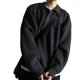 Men's Sweaters Autumn Winter Polo Neck Sweater Men Loose Retro Casual Turndown Collar Knitwear Korean High Street Versatile