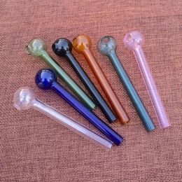 In Stock 4 Inch Pyrex Glass Oil Burner Pipes Colorful Spoon Hand Heady Smoking Pipes Wax Glass Pipe SW37 ZZ