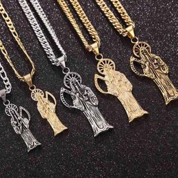 316L Stainless Steel Holy Saint Death Santa Muerte Pendant With 9MM Chain Men's Necklace Gold Tone DIY Jewelry Making Gifts248b