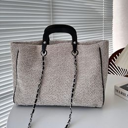 40x30cm Women Designer Knitting Tweed Tote Bag with Top Handle Two-Tone Patchwork Rivet Decoration Silver Hardware Matelasse Chain Large Airport Shoulder Handbag