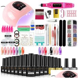 Nail Art Kits Polish Set With Extend Poly Gel Semi Permanent Varnish And Uv Led Lamp Stainless Steel Nails Tool 231013 Drop Delivery Dhzeu