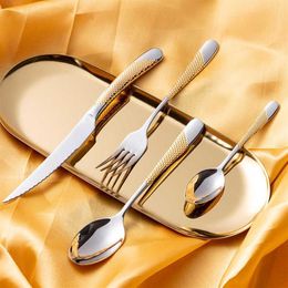 24Pcs KuBac Hommi Gold Plated Stainless Steel Dinnerware Set Dinner LNIFE Fork Cutlery Service For 4 Drop 210709299c