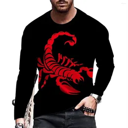 Men's T Shirts European Scorpion Picture Men Long Sleeved T-shirt Casual Printed Tees Hip-hop Personality Round Neck Tops