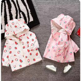 Down Coat Girls' Autumn Waterproof Jacket Strawberry Hooded Baby Top Fashion Korean 2-8 Years Old Children's