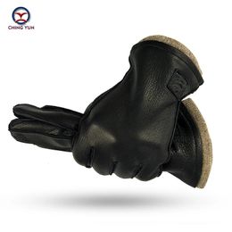 CHING YUN selle Winter man deer skin leather gloves warm soft external suture gloves 70% wool lining large size glove 231222