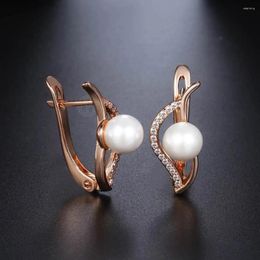 Dangle Earrings Davieslee Elegant 585 Rose Gold Colour For Women Leaf Shaped Simulated Pearl Fashion Jewellery Drop DGE172