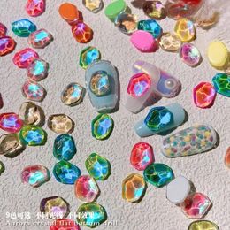 Nail Art Decorations 8x10mm Mocha Water Ripple Colourful Stone 3D Decor Glass Crystal Shiny Flat-Back Rhinestones Ice Shape Access