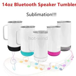 Tumblers 14oz Sublimation Bluetooth Speaker Tumbler with handle Sublimation STRAIGHT tumbler Wireless Intelligent Music Cups Stainless Stee