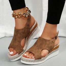 Sandals Women Platform Shoes Open Toe Vacation Wedge Pu Leather Belt Buckle Female Romen Ladies