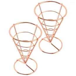 Flatware Sets 2 Pcs French Fries Cone Snack Holder Utensil Metal Wire Display Stainless Steel Serving Basket