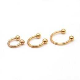 Rose Gold Horseshoes Ring Labret Lip Rings With Ball Circular Barbell Nose Hoops Septum Piercing 316L Stainless Steel Earrings315P