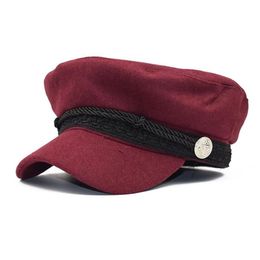 Wide Brim Hats Fashion Autumn Winter Military Hat Women French Style Wool Baker's Boy Cap Ladies Travel Cadet Retro Patchwork332G