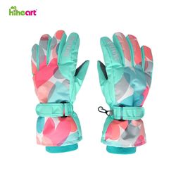 Hiheart Kids Winter Ski Gloves Waterproof Warm Gloves Boys Girls Windproof Snowboard Gloves Outdoor Skiing Motorcycle Protector 231222