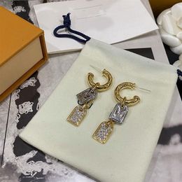 With BOX Dual Tags Designers Letters Stud Classical Geometric Luxury Women Crystal Rhinestone Pearl Earring Wedding Party Studs332x