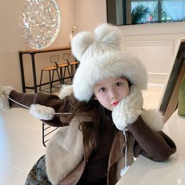 Wide Brim Hats Korean Fashion Children's Warm Hat Real Mink Braided Winter Outdoor Thickened Cute Lei Feng Hairball 2023