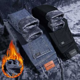 Men's Jeans Men Winter Thermal Jeans Snow Warm Black Blue Gray Stretch Straight Jeans Man Fleece Denim Long Pants Free Shipping Trousers J231222