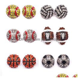 Stud Sports Ball Shape Stud Cüping Voleybol Voleybol Bowling Beyzbol Futbol Rugby Bling Kristal Kadın Mücevherleri D DH1PT