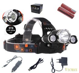 3T6 8000LM RJ-3001 3x T6 LED Headlight HeadLamp Rechargeable Flashlight Torch +Battery/Charger/USB Cable3775602
