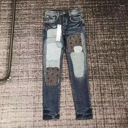 Men's Jeans Men Low Rise Bagger Patches Slim Fit Indigo