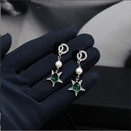 Dangle & Chandelier Summer Xiangjia New Earrings with Dark Green Inlaid Diamond Letter Earrings