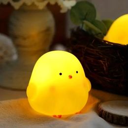 1pc Portable LED Night Light Batteries Included, Creative Cartoon Cute Yellow Colour Little Chicken Shaped Bedside Lamp For Teen Girls Boys Gift