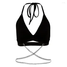 Women's Tanks Summer Punk Metal Chain Decoration Crop Tops Womens Camisole Fashion Sexy Club Party Sleeveless Tees Tank Top Mujer