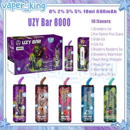 Retail UZY Bar 8000 Puffs E Cigarettes Mesh Coil 18ml Pod 600 mAh Battery Electronic Cigs Puffs 8K 0% 2% 3% 5% 10 Flavours Vape Pen Fast Delivery