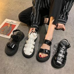 Heels Patent Leather band weave sandals women creepers summer platform shoes woman cut out cover toe thick soled sandalias 2022