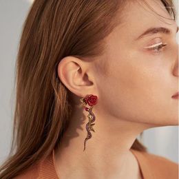 Stud Earrings Vintage Rose Flower For Women Fashion Romantic Jewellery 2023 Crystal Snake Femme Brincos Party Bijoux