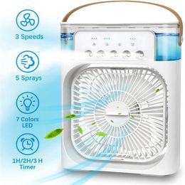 Taşınabilir Mini Klima Hava Soğutma Fanı 7 Renkli LED Işıklar USB Hava Soğutucu Fan Nemlendirici Temizleyici Home için Gece Işığı217m