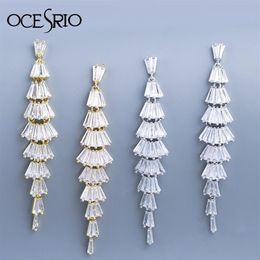 OCESRIO Women Drop Earrings With Stones Silver Color Channels Earings Long Multi-level CZ Gold Zircon Jewelry ers-r78290C