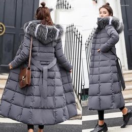 Women's Trench Coats 2023 Winter Jacket Warm Fashion Bow Belt Fur Collar Coat Long Dress Thick