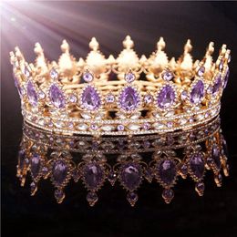 Gold Purple Queen King Bridal Crown For Women Headdress Prom Pageant Wedding Tiaras and Crowns Hair Jewellery Accessories CJ1912261580