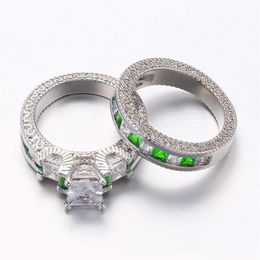 Set of Couple Rings Zircon 18k White Gold Filled S925 Silver Women's Wedding Ring Sets & Men's Titanium Steel Ring Jewel255a