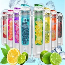 800ML Portable Tritan BPA Sports Water Bottle Fruit Infusing Infuser Lemon Juice Health Bottle Flip Lid Drinkware 50Pcs Lot288L