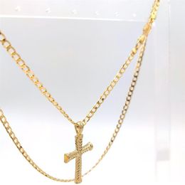 24 K REAL GOLD FILLED CROSS PENDANT NECKLACE Curb LENGTH CHAIN 60 CM2886