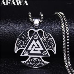 AFAWA Nordic Viking Stainless Steel Axe Necklace for Men Silver Colour Big Necklaces & Pendants Jewellery gargantilla N4022S021326K