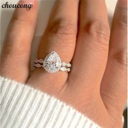 choucong Water Drop Promise Finger Ring 925 sterling Silver Diamond Engagement Band Rings set For Women men Wedding Jewelry204h