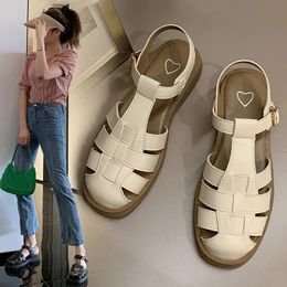 Heels Mr Co Shoes Closed Toe Sandals Women's Breathable Summer Heels Suit Female Beige Fashion Low Girls Gladiator Flat Stra