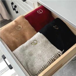 Women's Long Wool Scarf Men's Scarves Men Solid Colour Embroidery Warm Soft Tassel Scarfs Women Shawl Autumn Winter New 185*40cm